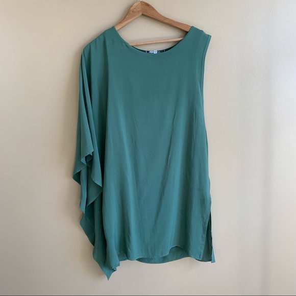 Young fabulous and broke green mini dress one shoulder drape jersey lining XS